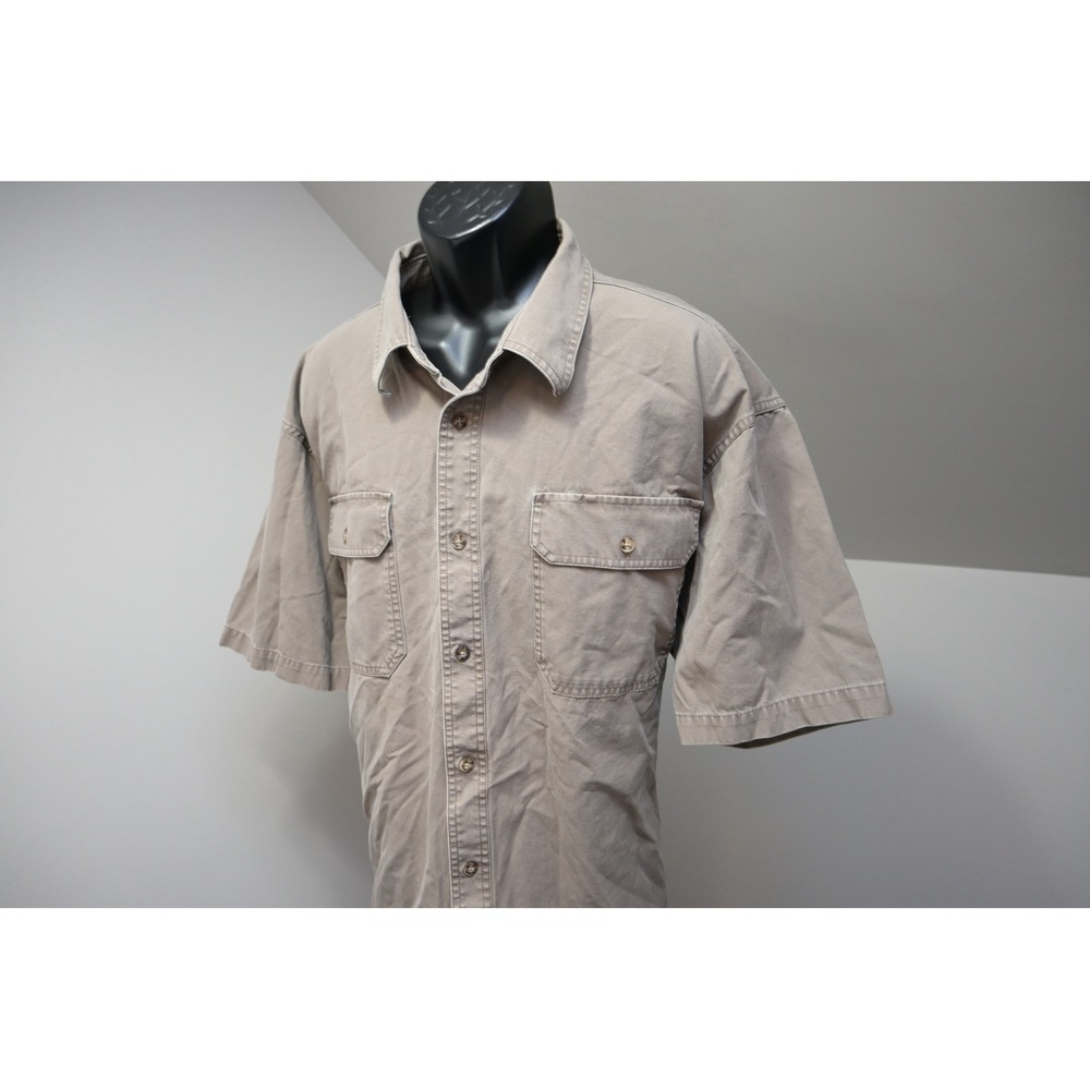 Cabelas Button Down Shirt Mens 3XL Tan Short Sleeve Canvas Workwear Excellent